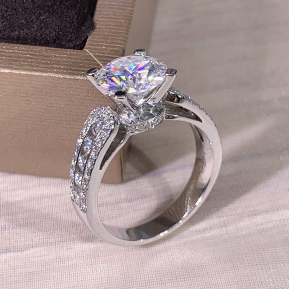 Round Solitaire Pave Engagement Ring - Picture 6 of 16